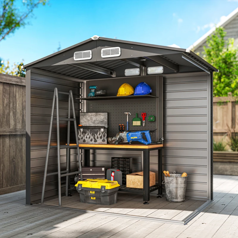 Outsunny Cobertizo de Jardín 2,27 m² guantes incluidos puerta con cerradura ventilaciones acero galvanizado 190x131x188 cm Gris