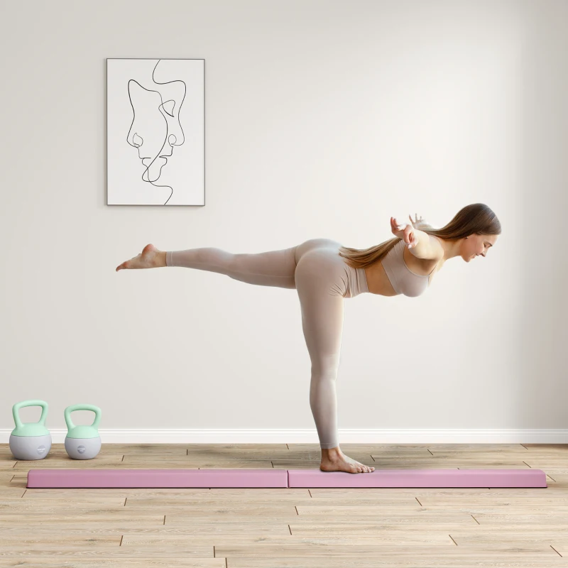 SPORTNOW Barra de Equilibrio 2,4 m, plegable, suelo antideslizante, para más de 3 años, hasta 80 kg, Rosa