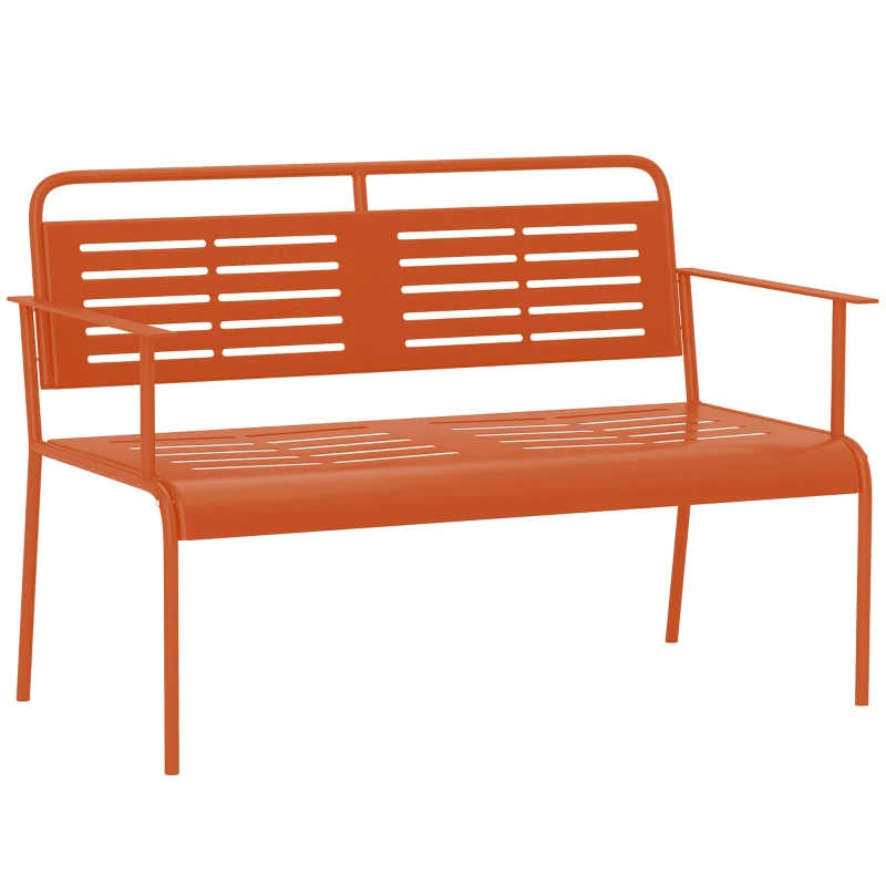 Outsunny Banco de jardín 2 plazas banco exterior jardín en acero con reposabrazos y respaldo, para balcón 121 x 64 x 84 cm, rojo