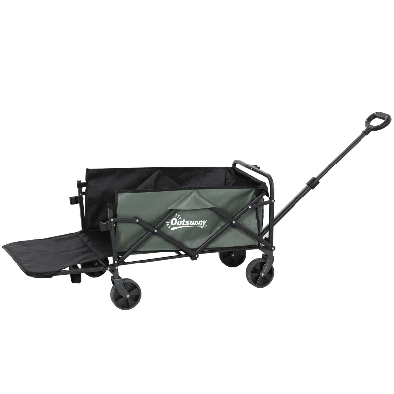 Outsunny Carro de Jardín 120 kg de Capacidad, Carro de Transporte Plegable con Lona Extraíble, Mango, Ruedas 95 Litros Verde
