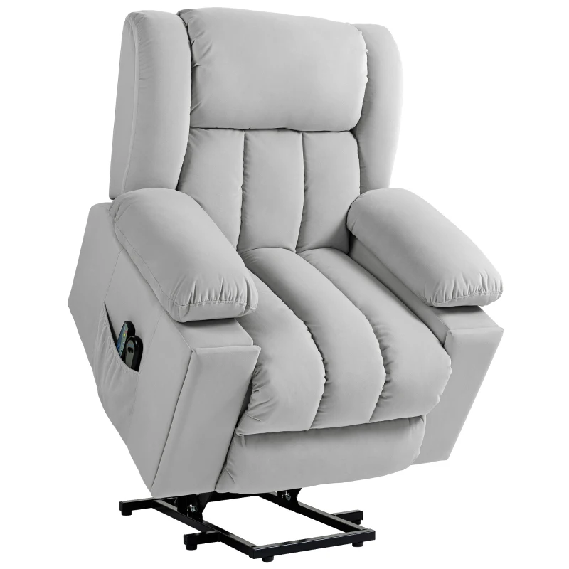 HOMCOM Sillón de Ayuda para Levantarse Eléctrico, Tela Suave aterciopelada, Puertos USB