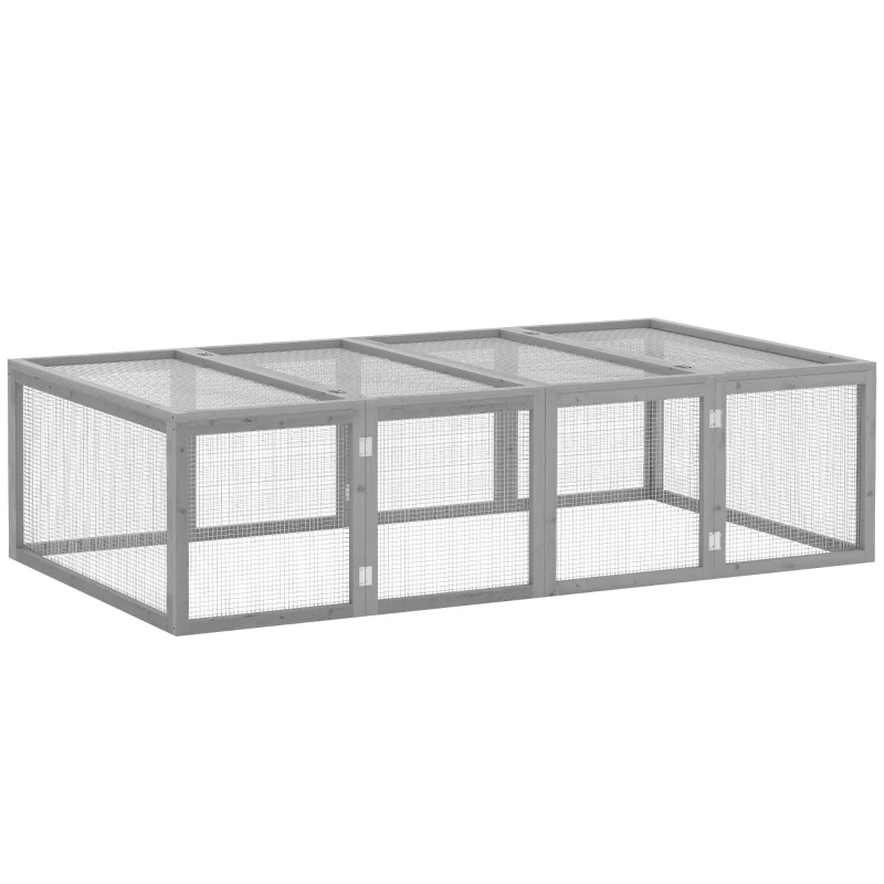 PawHut Cobertizo para mascotas, Parque de juegos para mascotas, Recinto al aire libre, Jaula para mascotas con puerta, Cobertizo para cobayas, Parque de juegos al aire libre, Casa para mascotas de madera de pino, 181 x 100 x 48 cm, Gris