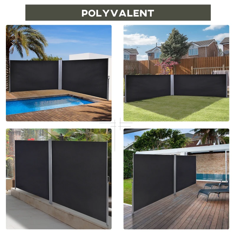 Outsunny Toldo Lateral Doble Panel de Ocultación retráctil 6x1,80 m Poliéster Anti-UV Gris y Negro