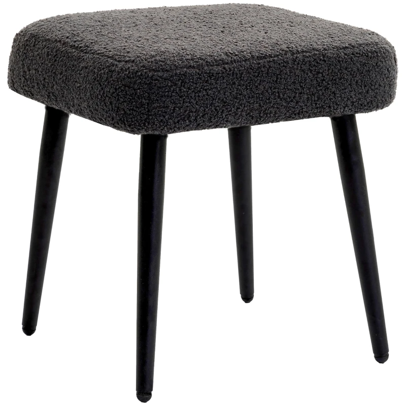 HOMCOM Taburete Reposapiés Sillón con Acolchado de Aspecto de Cachemira y Patas de Acero, 42x42x47 cm, Gris Oscuro