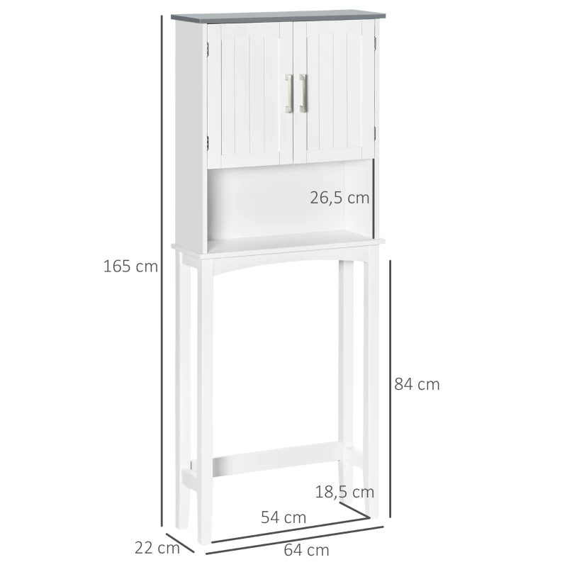 kleankin Mueble sobre el inodoro con armario de doble puerta, repisa ajustable y compartimentos abiertos, Blanco