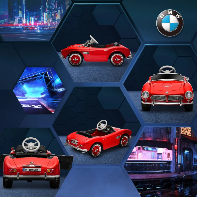 HOMCOM Coche eléctrico para niños con licencia BMW 507 estilo retro vintage 12V máx, 5km/h control remoto Rojo