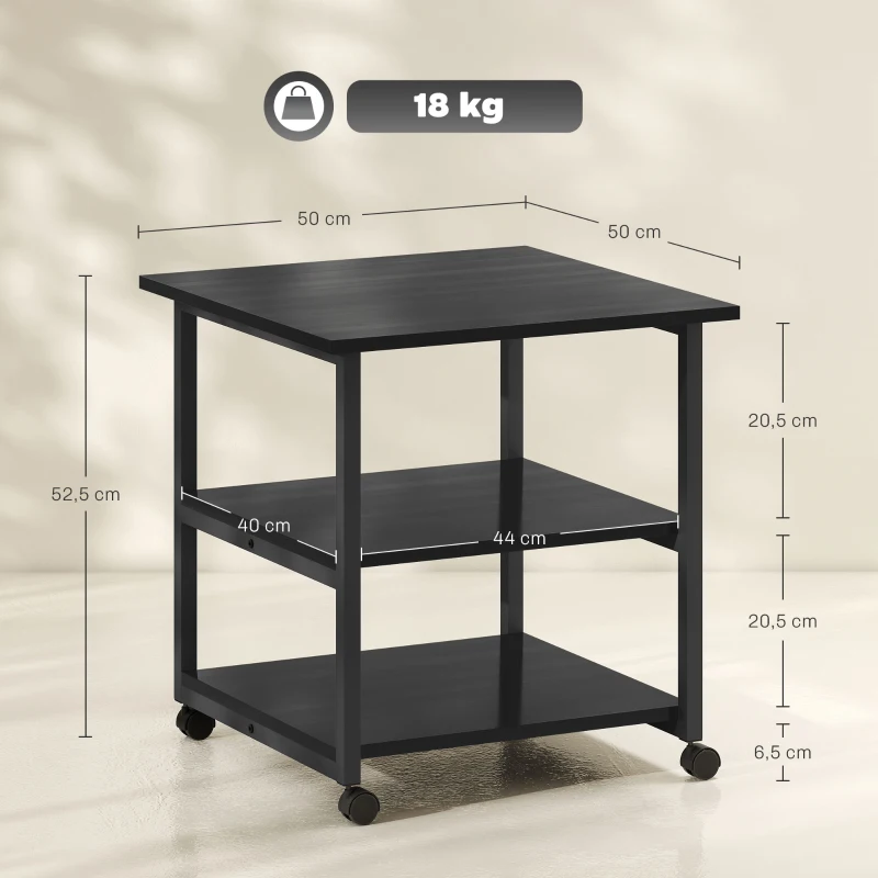 HOMCOM Soporte de impresora carrito de almacenamiento 3 niveles estantes móvil sobre ruedas 50x50x52,5 cm