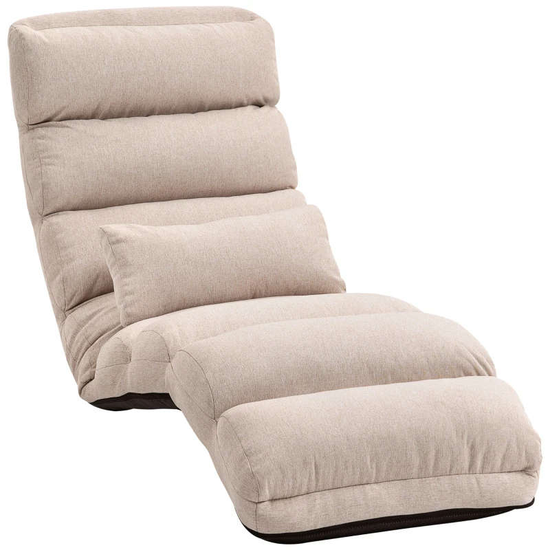 HOMCOM Sillón convertible 1 plaza con respaldo y reposacabezas ajustables en 5 posiciones, 58x119x78cm, beige