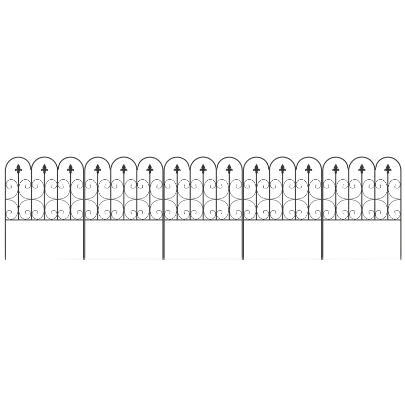Outsunny Conjunto de 5 vallas de jardín decorativas de alambre metálico antiherrumbre para exterior, negro
