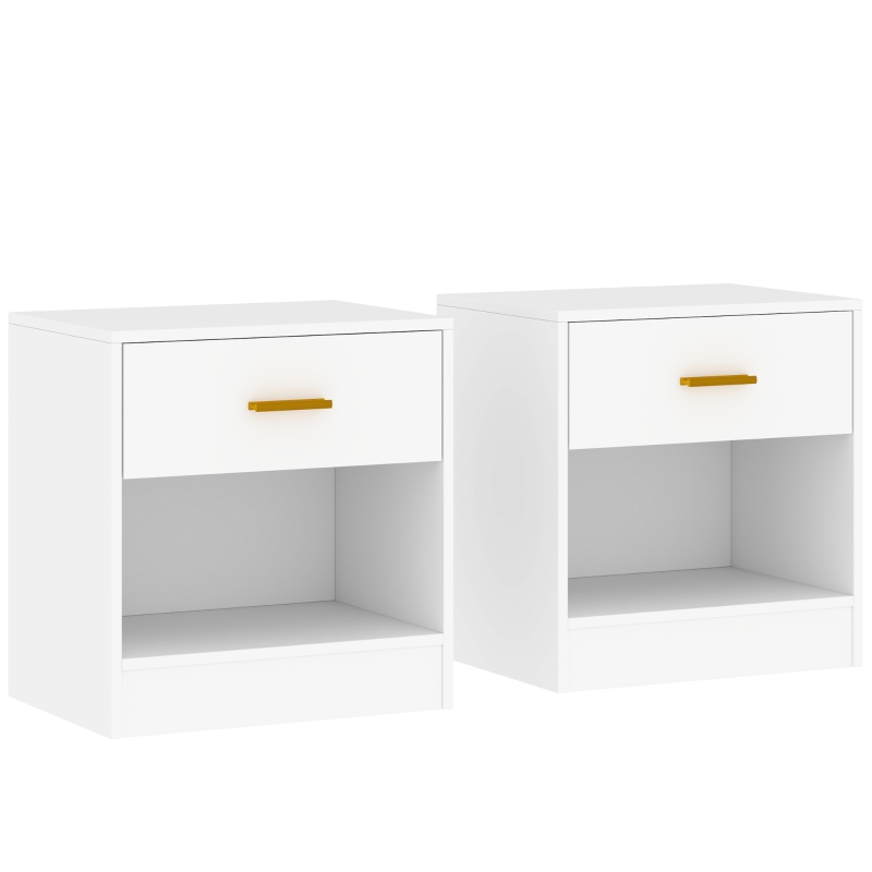 HOMCOM Lote de 2 mesitas de noche, mesa de noche con 2 cajones y estantes abiertos, estilo moderno, 39x28x41 cm, Blanco