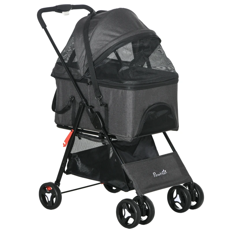 PawHut Carriola para perros 3 en 1 plegable cesto de transporte con asa desmontable cojín 76x51x100 cm Gris
