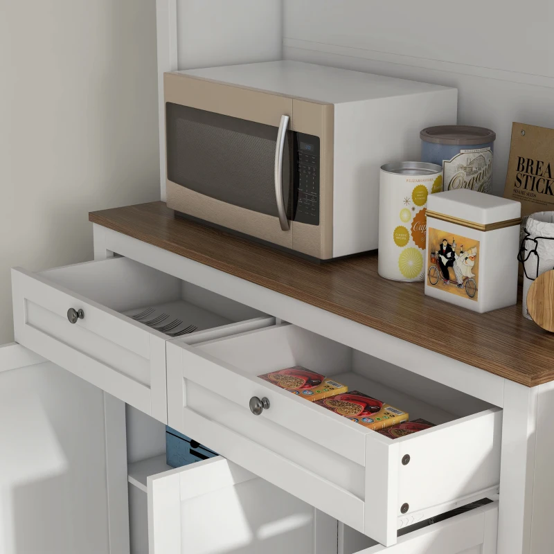 HOMCOM Buffet haut cuisine, armoire de cuisine, 6 portes, 2 tiroirs, plan de travail, étagères réglables, 100x40x180cm, blanc(m-8)