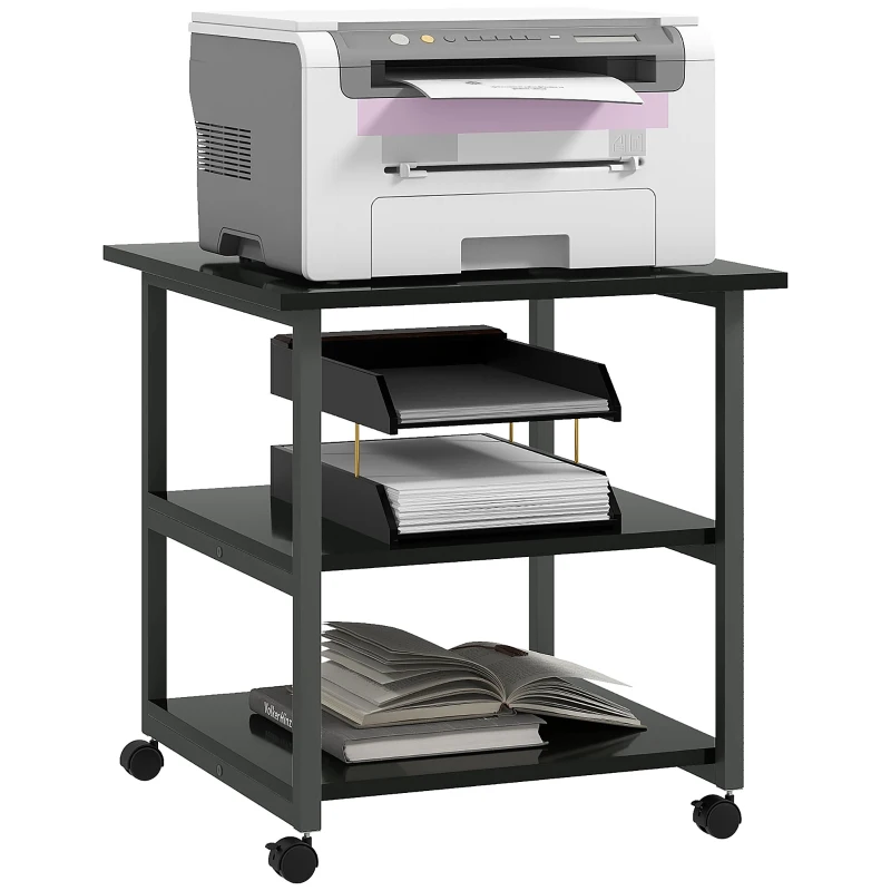 HOMCOM Soporte de impresora carrito de almacenamiento 3 niveles estantes móvil sobre ruedas 50x50x52,5 cm