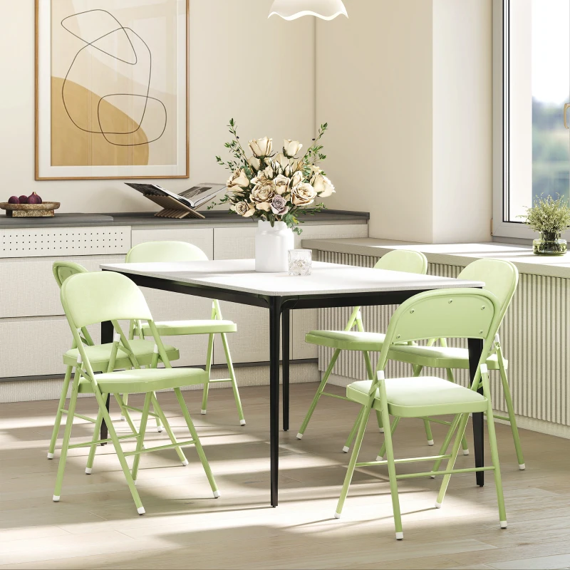 HOMCOM Lote de 4 sillas plegables portátiles de interior con asientos y respaldos acolchados en terciopelo, marco de acero, verde