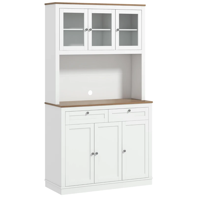 HOMCOM Küchenhochschrank, Küchenschrank, 6 Türen, 2 Schubladen, Arbeitsplatte, verstellbare Regale, 100x40x180cm, weiß