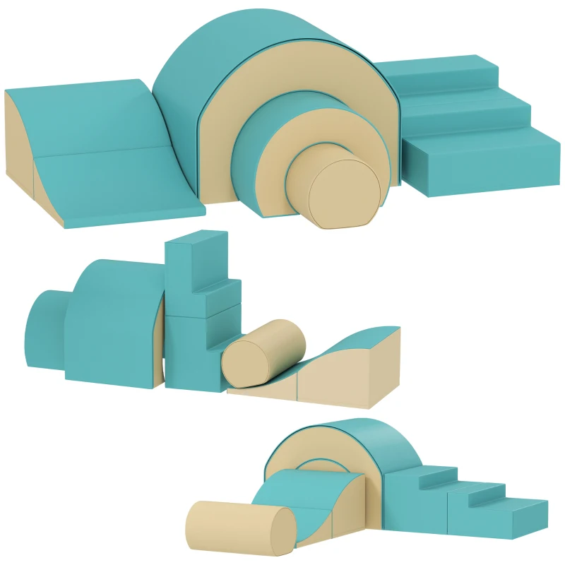 AIYAPLAY Ensemble de 5 blocs souples pour bébés & tout-petits, mousse, simili cuir, 5 formes créatives, ensemble intérieur pour l'escalade, le ramping, le jeu, Vert