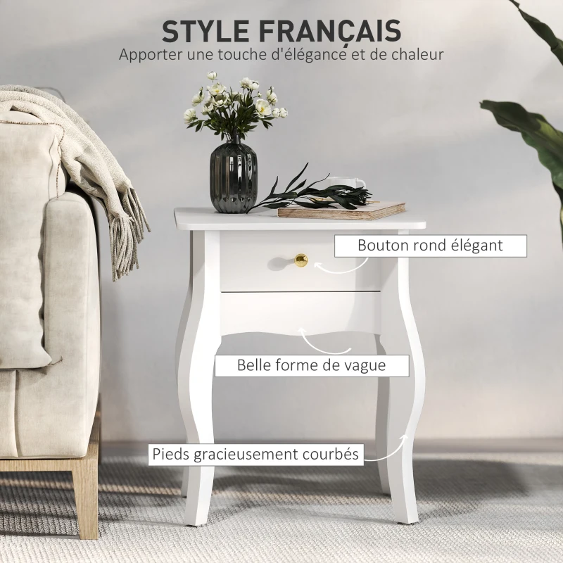 HOMCOM Lot de 2 tables d'appoint, bout de canapé avec pieds courbés, table basse pour salon, chambre, 45 x 35 x 55 cm, blanc