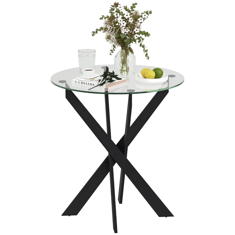 HOMCOM Mesa de Comedor Moderna de Vidrio, 70 cm de Diámetro, Mesa de Cocina con Tablero de Vidrio Templado y Patas de Metal