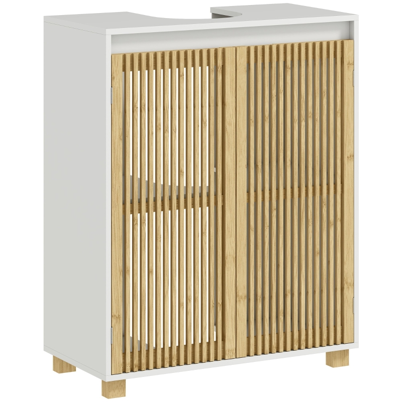 HOMCOM Mueble bajo lavabo baño - armario con puertas caladas en bambú, 60x30x75 cm, efecto madera natural