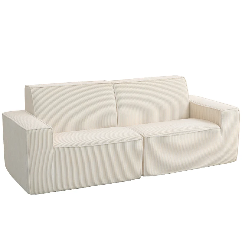 HOMCOM Sofá 3 Plazas de Terciopelo Acanalado 230 cm, Sofá Moderno, sin Necesidad de Montaje, Beige