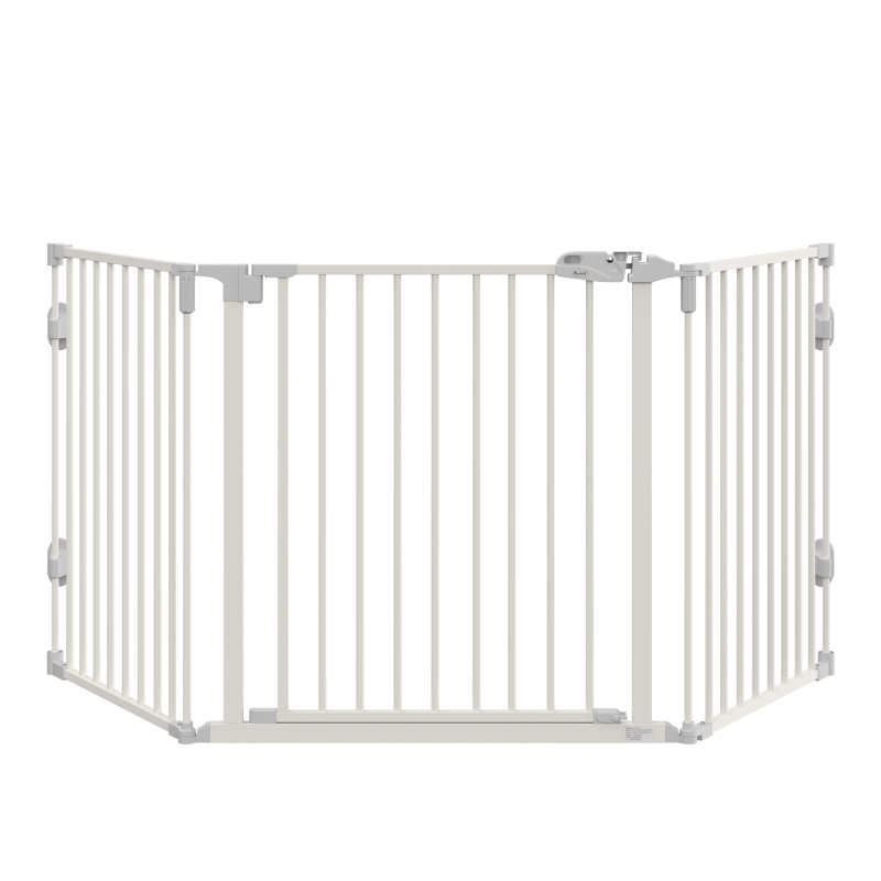 PawHut Puerta de Seguridad para Perros Barrera Protectora para Mascotas Ajustable Plegable Reja con Puerta de Cierre Automático
