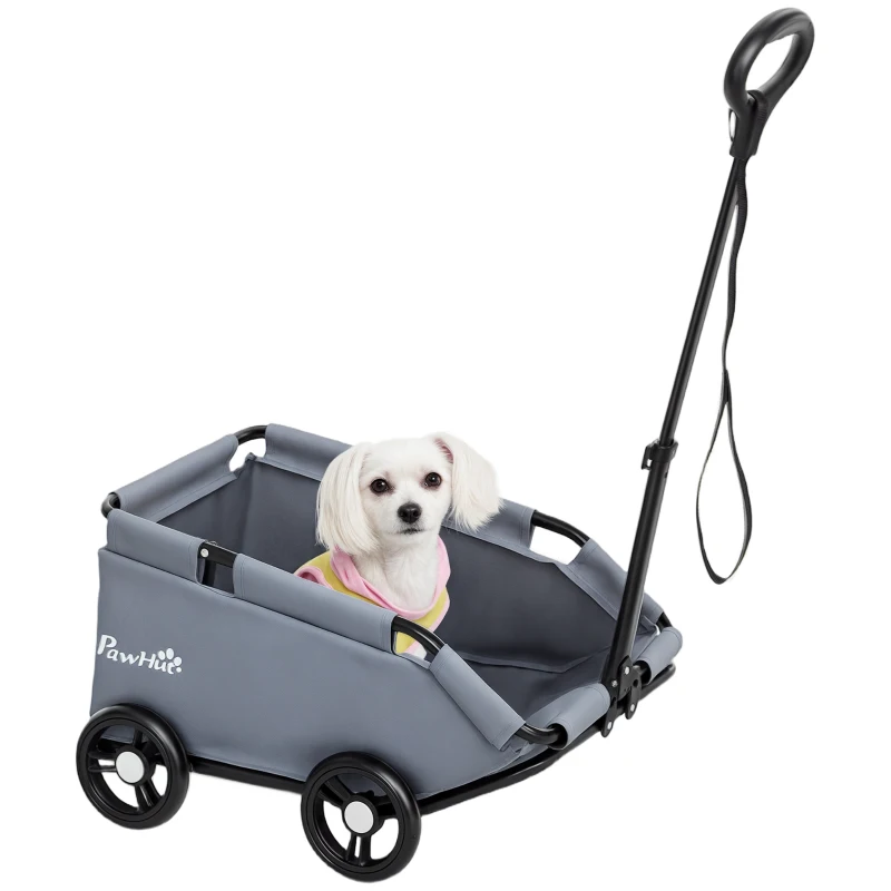 PawHut Cochecito para perro, carrito para perro pequeño plegable con 4 ruedas y manillar ajustable, 53x45x28 cm, Gris