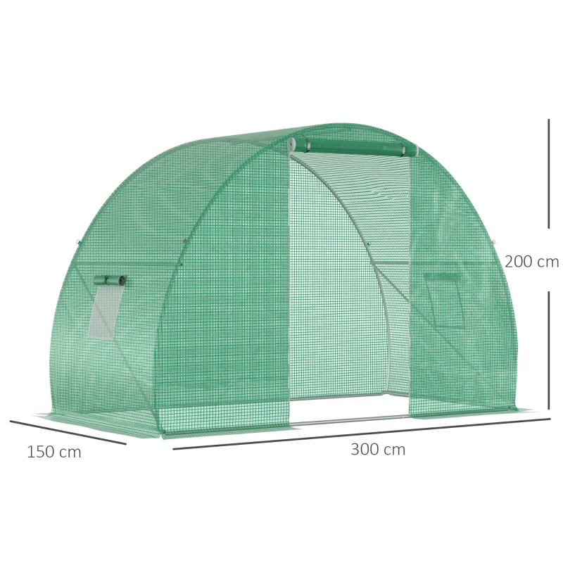 Outsunny Invernadero de Jardín Túnel invernadero de invierno Superficie Suelo 4,5 m² dim, 3x1,5x2 m estructura Tubular reforzada Puerta