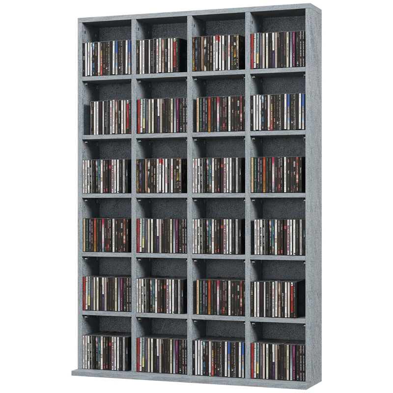 HOMCOM Mueble de almacenamiento multimedia 480 CD/312 DVD - biblioteca de madera con estantes ajustables, 89x130,5 cm, Gris