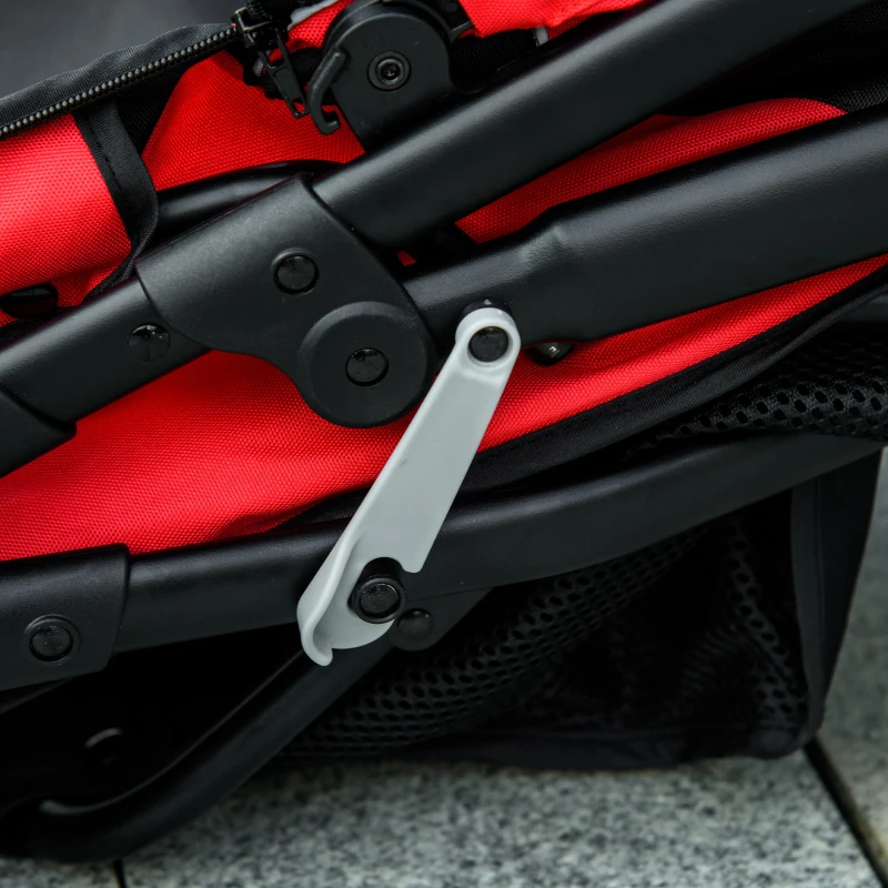 PawHut Carrito para Perros, plegable, Protección Solar, Ventanas de Red, Cesta de Almacenamiento, Rojo, 111x58x107 cm