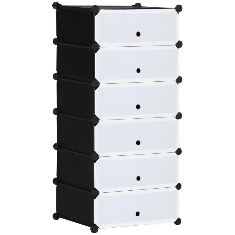 HOMCOM Armario de zapatos modular con 6 cubos rectangulares apilables en plástico capacidad 12 pares 49x36,5x108 cm Blanco