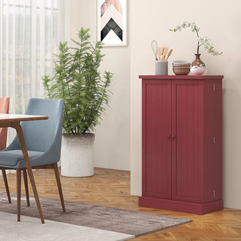 HOMCOM Armario mueble de cocina despensero 2 puertas con 5 estantes y 12 porta especias - 60x30x104 cm - Rojo
