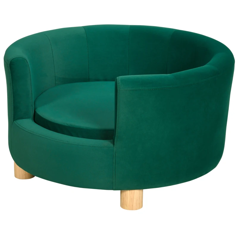 PawHut Sofá para Perros Cama para Mascotas, Funda Lavable, Sofá para Gatos con Respaldo y Patas de Madera, Sofá para Perros Pequeños de hasta 4,5 kg, Verde