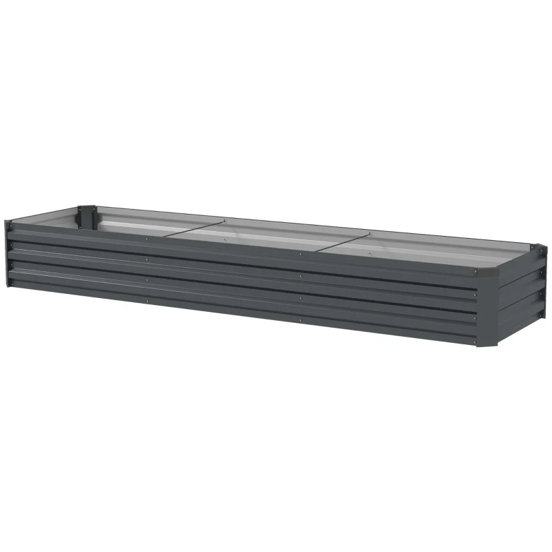Outsunny Huerto elevado rectangular, cama de jardín elevada de acero galvanizado, fondo abierto, 240 x 60 x 30 cm, gris oscuro