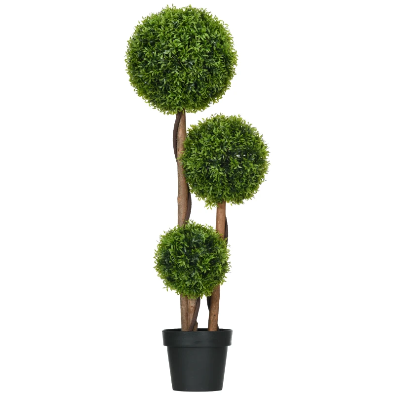 HOMCOM Árbol artificial boj con 3 bolas de hojas de bambú maceta incluida interior y exterior altura 110 cm Verde