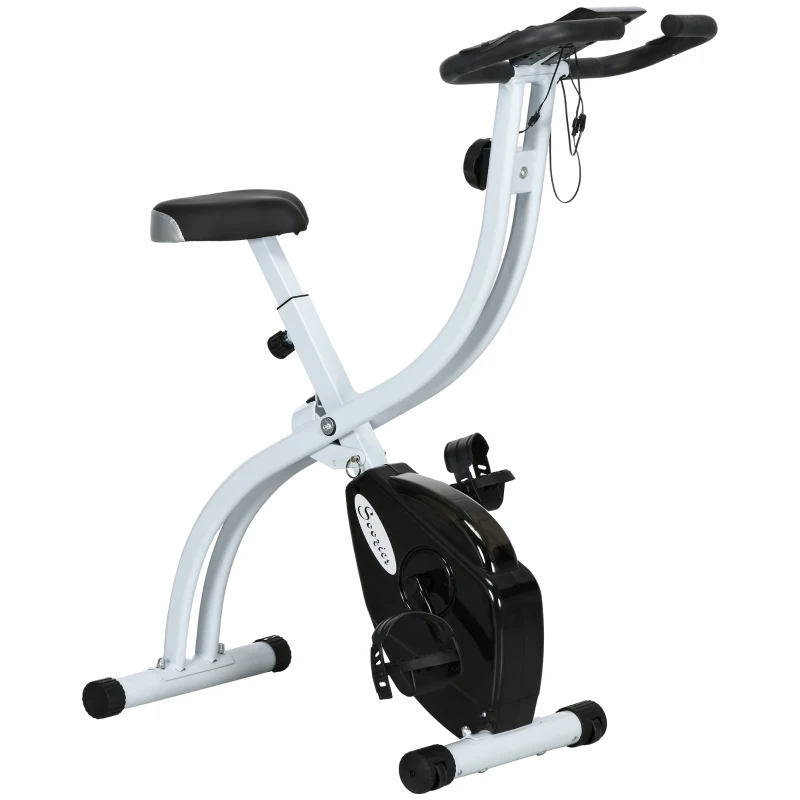 SPORTNOW Bicicleta estática plegable, bicicleta de fitness, 8 niveles de resistencia magnética, asiento ajustable, pantalla LCD, Blanco