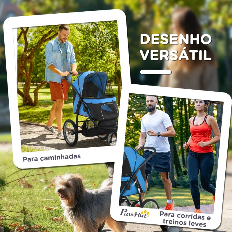 PawHut Carrinho para Cães Dobrável para Cães Médios e Pequenos com Cesta de Armazenamento Capota Ajustável 111x58x107 cm Azul