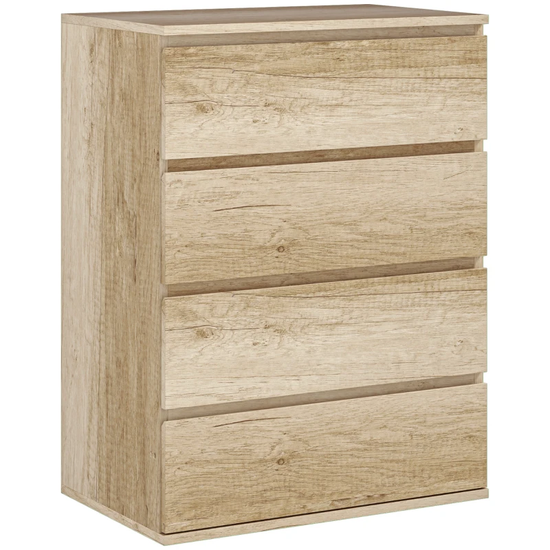HOMCOM Cómoda 4 cajones mueble de almacenamiento diseño minimalista sin manijas 60 x 40 x 80 cm natural