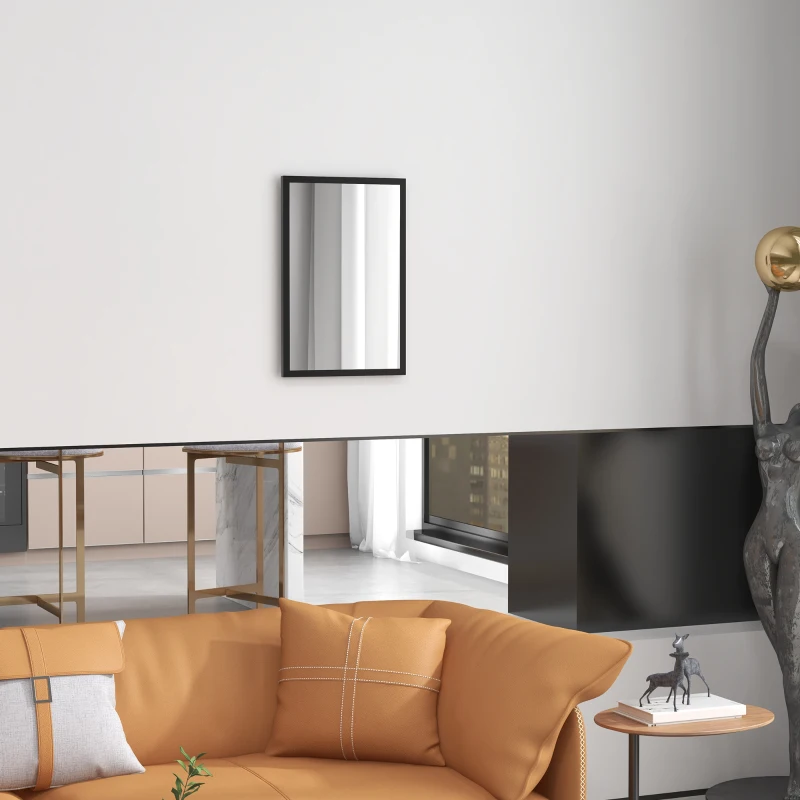 HOMCOM Espejo mural rectangular 60x40 cm, marco de madera Negro, ideal para baño, salón o dormitorio