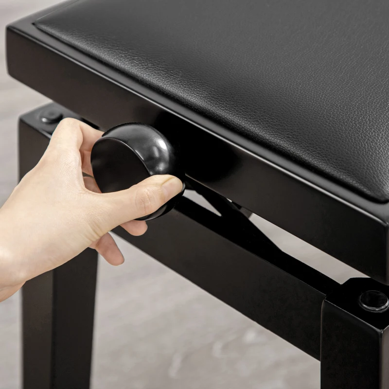HOMCOM Banco de Piano, Taburete de Piano, Ajustable en Altura, Elegante Cuero de alta calidad, Madera de caucho, Negro, 63x33x56 cm