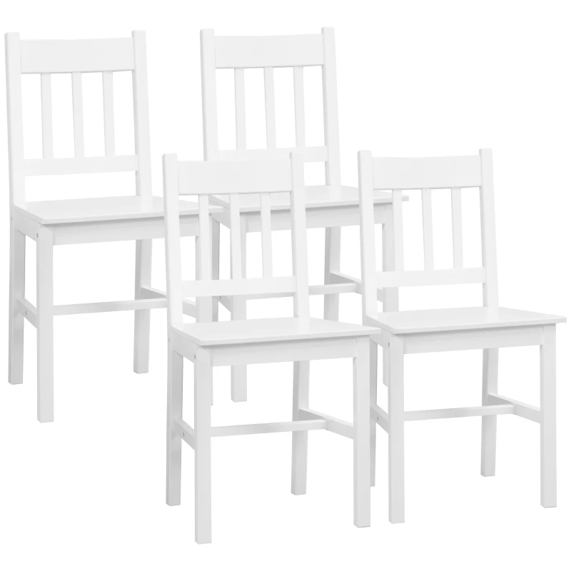 HOMCOM Juego de 4 Sillas de Comedor de Cocina de Madera Maciza, 41 cm x 46,5 cm x 85,5 cm, Blanco