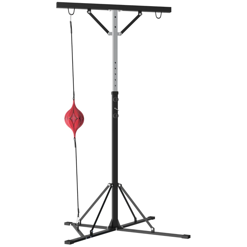 SPORTNOW Soporte de Saco de Boxeo Ajustable en Altura con Bola Rápida, Estructura de Metal, 160x145x175-220 cm, Negro