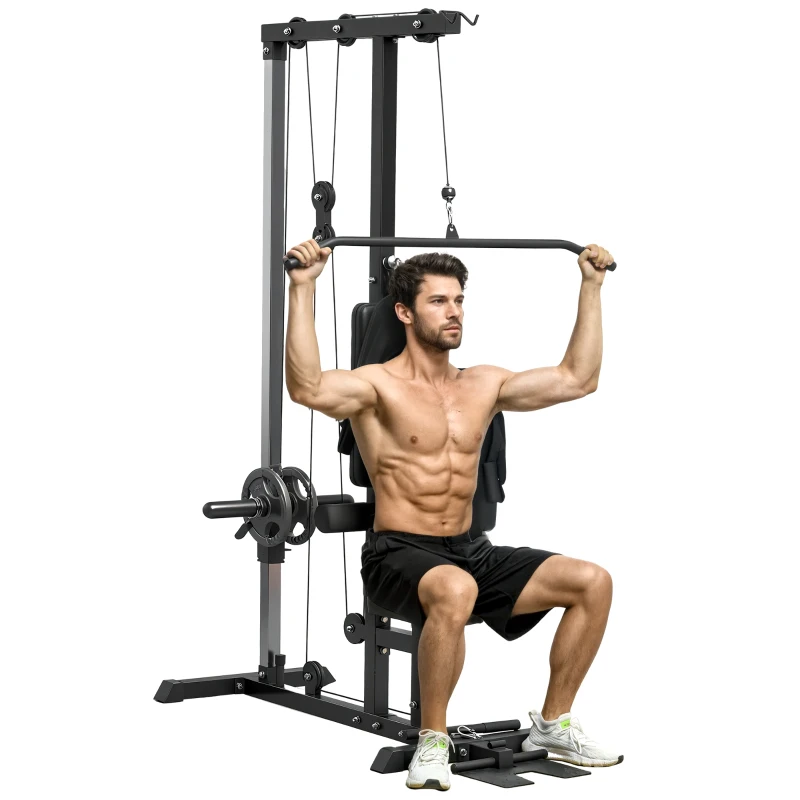 SPORTNOW Kraftstation für Zuhause, Ruderzüge, ohne Gewichte, Fitnessgerät für Zuhause, Stahl, Kunstleder, Schwarz(m-11)