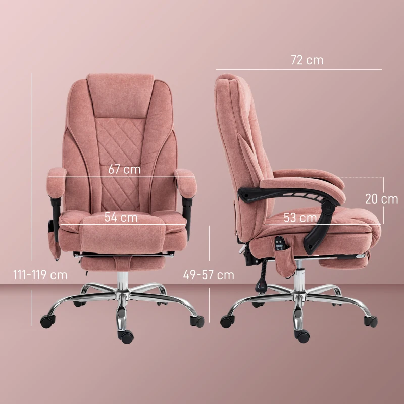 Vinsetto Silla de oficina con masaje y calefacción altura ajustable respaldo inclinable control remoto reposapiés retráctil Rosa