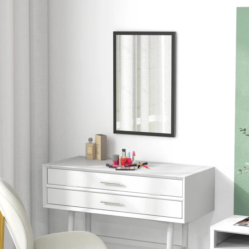 HOMCOM Espejo mural rectangular 60x40 cm, marco de madera Negro, ideal para baño, salón o dormitorio