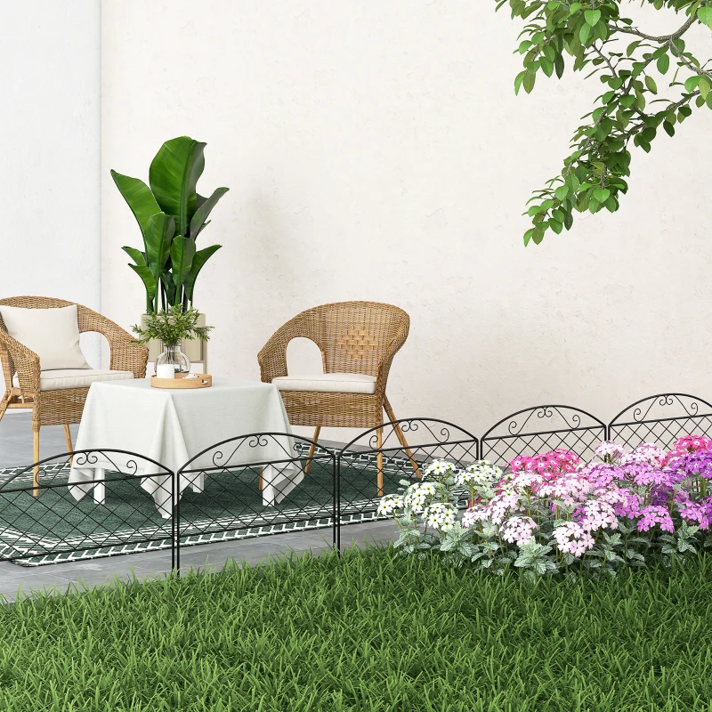 Outsunny Lote de 5 paneles de cerca de jardín decorativas de metal, borde de jardín, parterre de flores 305x43 cm