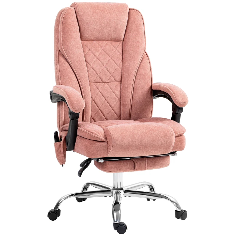 Vinsetto Silla de oficina con masaje y calefacción altura ajustable respaldo inclinable control remoto reposapiés retráctil rosa