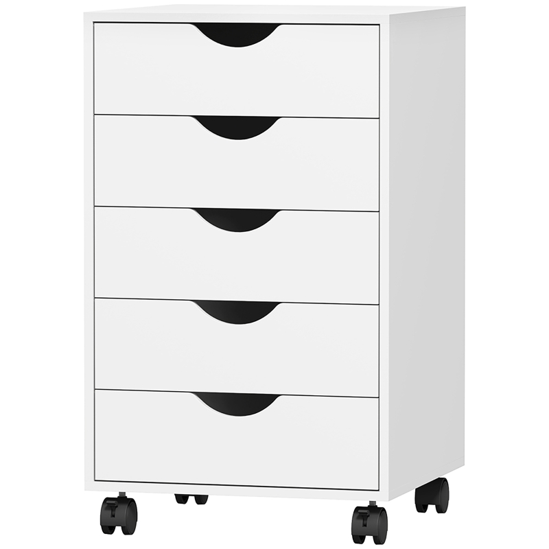 HOMCOM Büroschrank mit 5 Schubladen auf Rollen mit Bremsen, 40x40x67 cm, Weiß