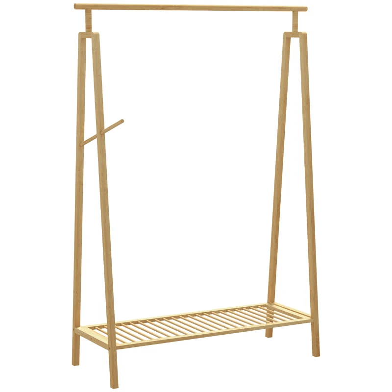 HOMCOM Portarropa de bambú, Perchero de Madera con estante para zapatos dim. 110L x 42An x 152Al cm