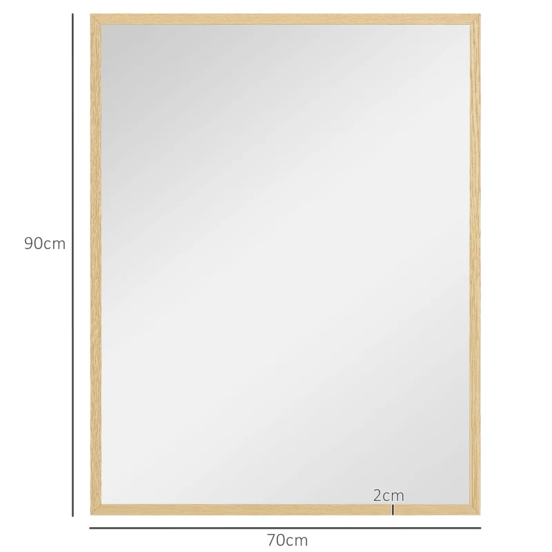 HOMCOM Espejo de pared rectangular 90x70 cm, marco de madera, ideal para baño, sala de estar o dormitorio, natural
