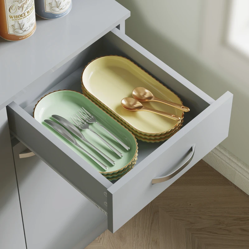 HOMCOM Armário de Cozinha Aparador de Sala de Jantar com 1 Gaveta 6 Portas e Prateleiras Ajustáveis Estilo Moderno 101x39x180 cm Cinza
